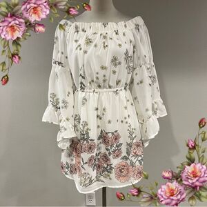 Indulge long sleeve Floral Off-Shoulder mini‎ Dress cottagecore style